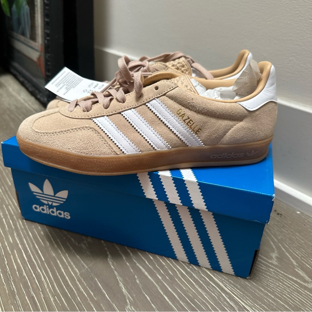 Adidas Gazelle Light Brown and White Sneakers